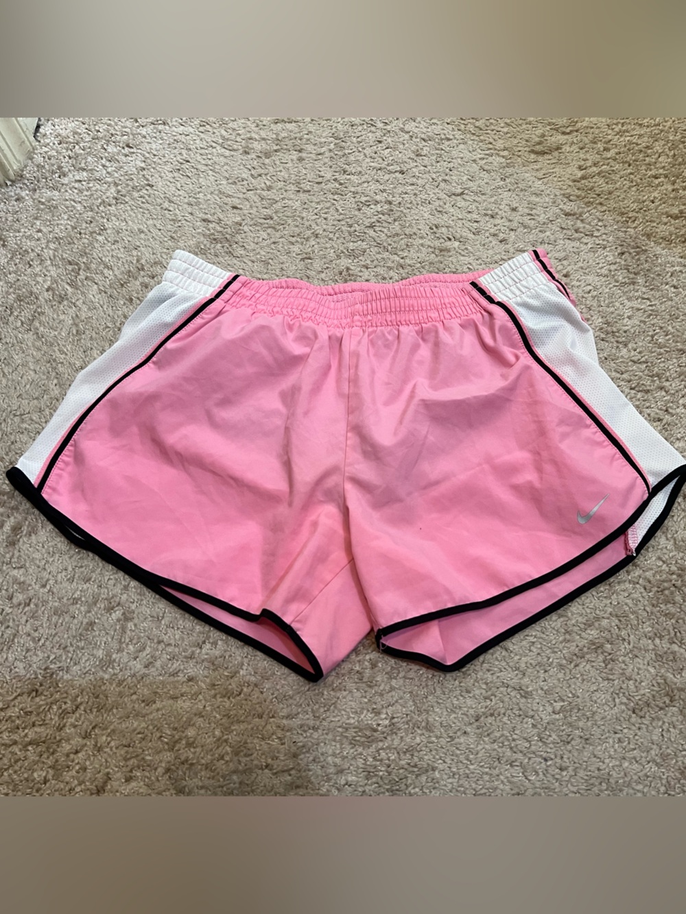 Nike Women's Dri-FIT Running Shorts Pink White Black Trim Size M Activewear Gym